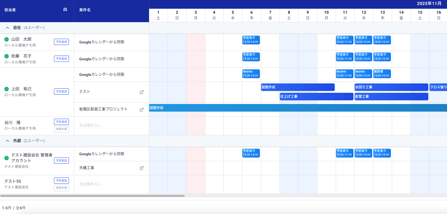 Googleカレンダー連携で便利なユーザー別工程表