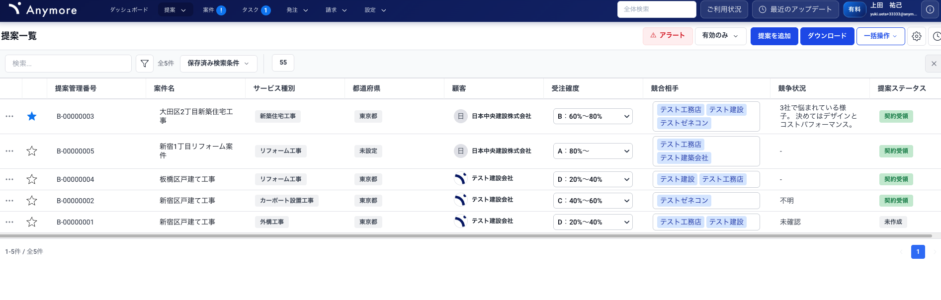 提案一覧画面（PC版）